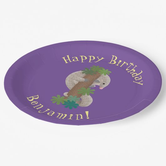 Cute happy pangolin anteater illustratie papieren bordje (Gekanteld)