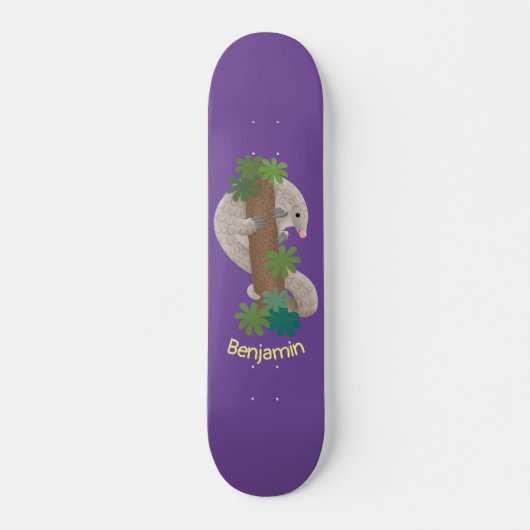 Cute happy pangolin anteater illustratie persoonlijk skateboard (Voorkant)