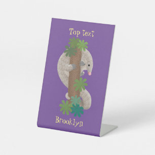 Cute happy pangolin anteater illustratie reclamebord met voetstuk