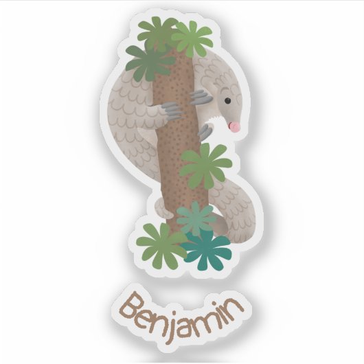 Cute happy pangolin anteater illustratie sticker (Voorkant)