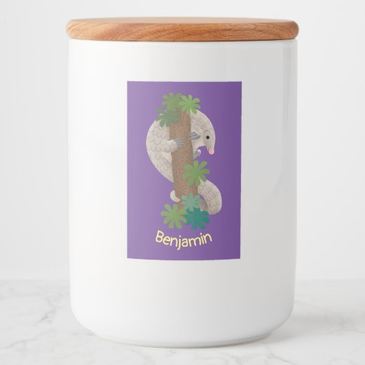 Cute happy pangolin anteater illustratie voedselcontainer etiket (Voorkant)