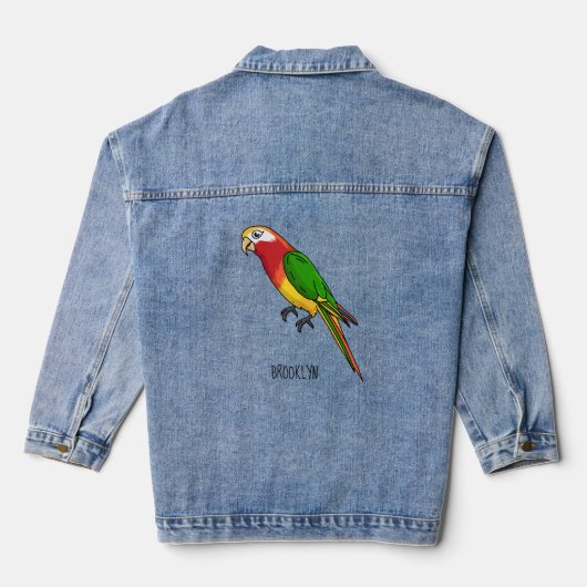 Cute happy parrot cartoon illustratie denim jacket (Achterkant)