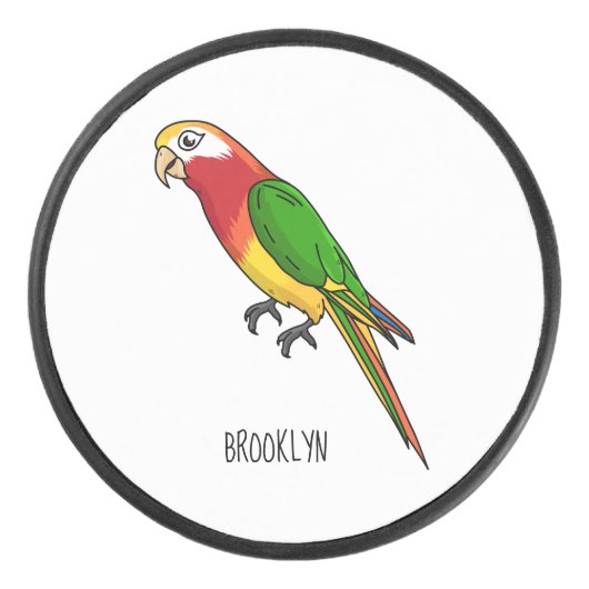 Cute happy parrot cartoon illustratie hockey puck (Voorkant)