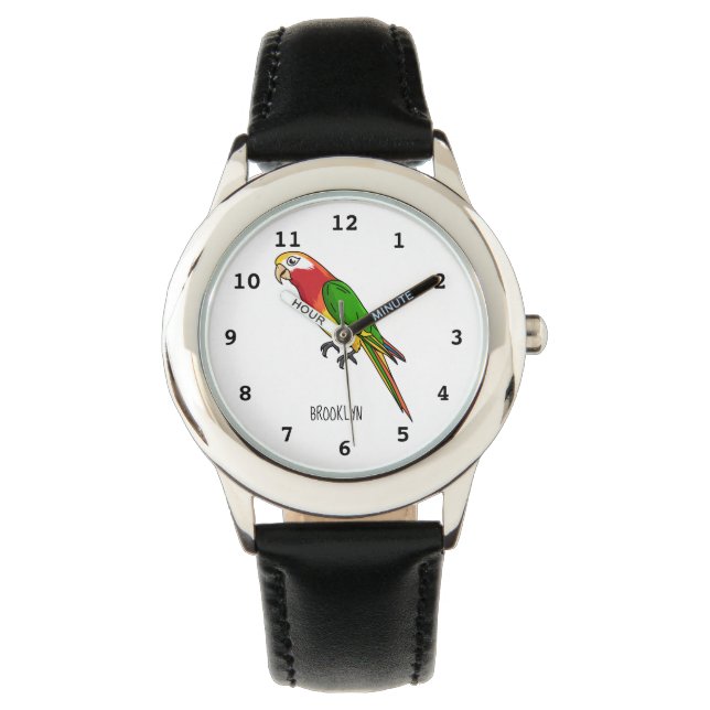 Cute happy parrot cartoon illustratie horloge (Voorkant)