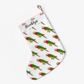 Cute happy parrot cartoon illustratie kleine kerstsok (Achterkant (Hangend))