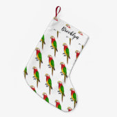 Cute happy parrot cartoon illustratie kleine kerstsok (Voorkant (Hangend))