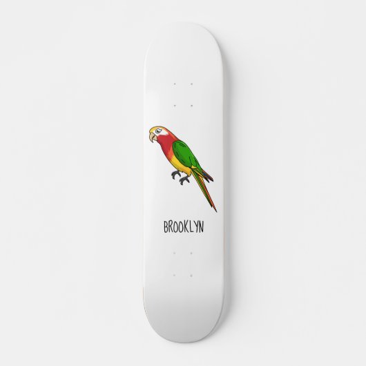 Cute happy parrot cartoon illustratie persoonlijk skateboard (Voorkant)