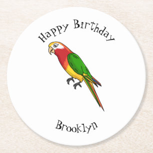 Cute happy parrot cartoon illustratie ronde kartonnen onderzetter