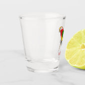 Cute happy parrot cartoon illustratie shot glas (Links)