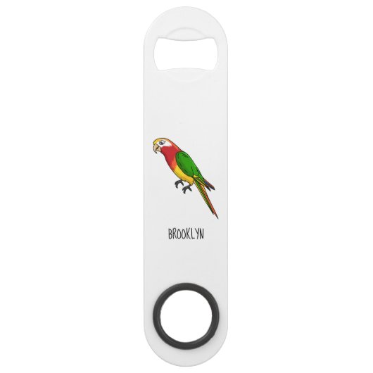 Cute happy parrot cartoon illustratie speed flessenopener (Voorkant)