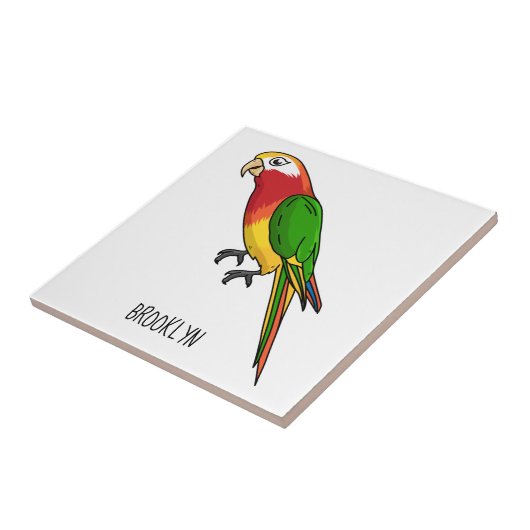 Cute happy parrot cartoon illustratie tegeltje (Zijkant)