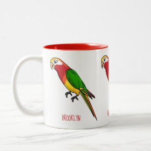 Cute happy parrot cartoon illustratie tweekleurige koffiemok