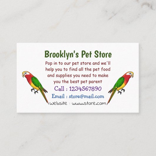 Cute happy parrot cartoon illustratie visitekaartje (Voorkant)