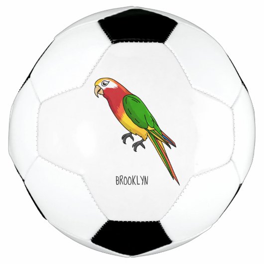 Cute happy parrot cartoon illustratie voetbal (Voorkant)