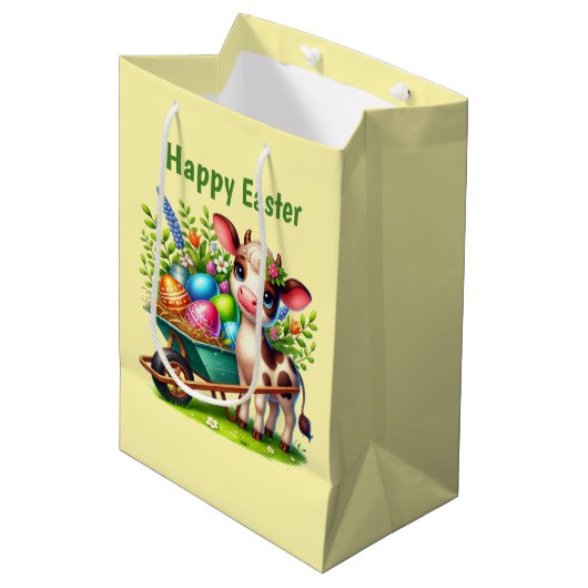 Cute Happy Pasen koe aanpasbaar  Medium Cadeauzakje (Voorkant Gekanteld)