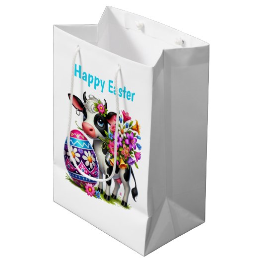 Cute Happy Pasen koe aanpasbaar Medium Cadeauzakje (Voorkant Gekanteld)