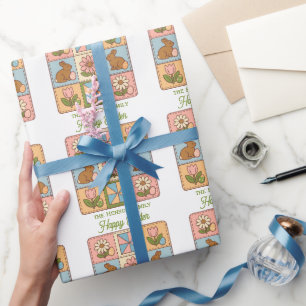 Cute Happy Pasen Konijn Quilt Patroon  Cadeaupapier