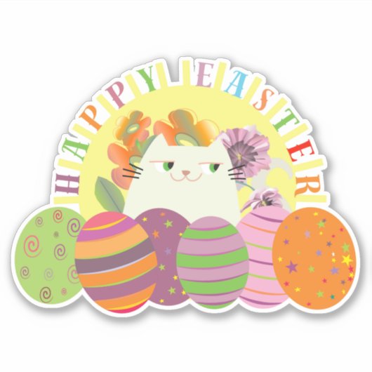 Cute Happy Pasen Sticker (Voorkant)