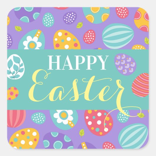 Cute Happy Pasen Vierkante Sticker (Voorkant)