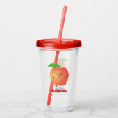Cute happy peach yellow cartoon acryl drinkbeker (Achterkant)