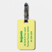 Cute happy peach yellow cartoon bagagelabel (Achterkant verticaal)