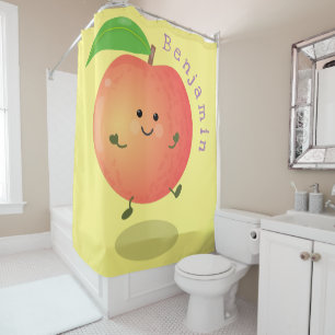 Cute happy peach yellow cartoon douchegordijn