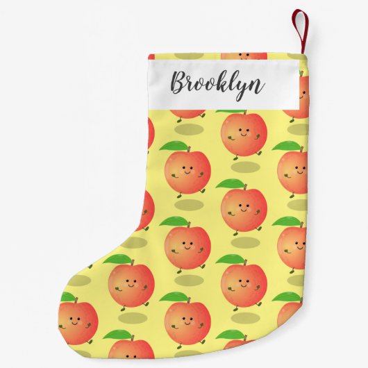 Cute happy peach yellow cartoon kleine kerstsok (Achterkant)
