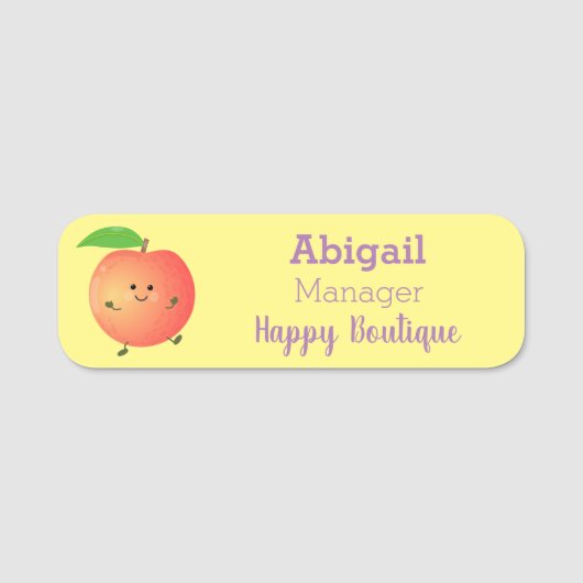 Cute happy peach yellow cartoon naamplaatje (Voorkant)