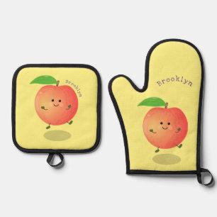 Cute happy peach yellow cartoon ovenwant & pannenlap set
