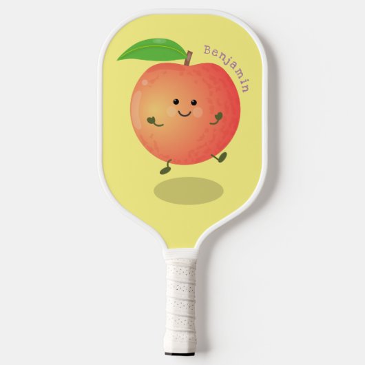 Cute happy peach yellow cartoon pickleball paddle (Achterkant)