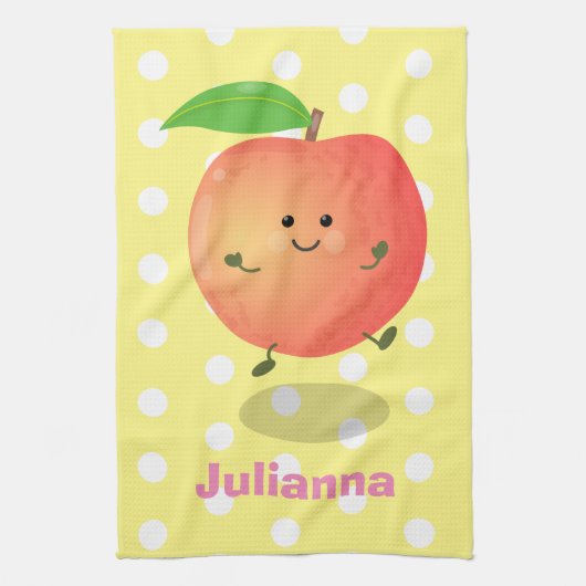 Cute happy peach yellow cartoon theedoek (Verticaal)