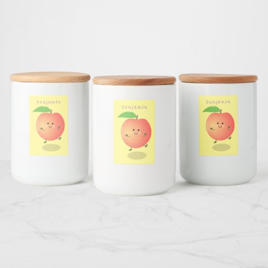 Cute happy peach yellow cartoon voedselcontainer etiket (Flessen)