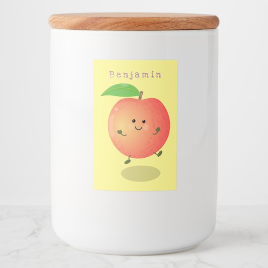Cute happy peach yellow cartoon voedselcontainer etiket (Voorkant)