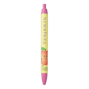 Cute happy peach yellow cartoon zwarte inkt pen