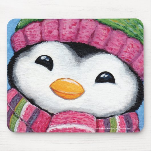 Cute Happy Penguin geperst voor de winter Muismat (Voorkant)