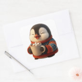 Cute Happy Penguin in Sweater Hot Cocoa Vierkante Sticker (Envelop)