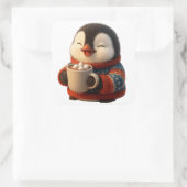 Cute Happy Penguin in Sweater Hot Cocoa Vierkante Sticker (Tas)