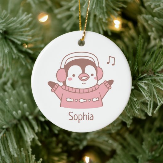 Cute Happy Penguin in Sweater Personalized Keramisch Ornament (Boom)