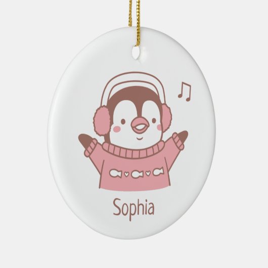 Cute Happy Penguin in Sweater Personalized Keramisch Ornament (Rechts)