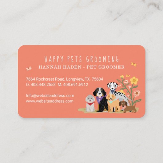 Cute Happy Pet Family Pet Care & Grooming Loyalty Visitekaartje (Achterkant)