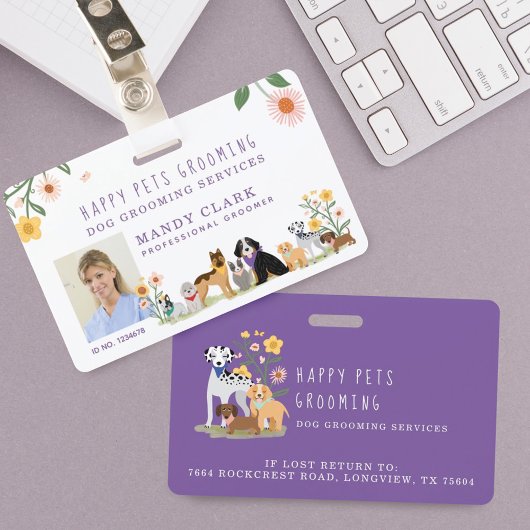 Cute Happy Pet Family Pet Care & Groomoming Photo Badge