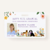 Cute Happy Pet Family Pet Care & Groomoming Photo Badge (Voorkant)