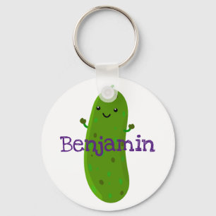 Cute happy pickle komkommer cartoon illustratie sleutelhanger