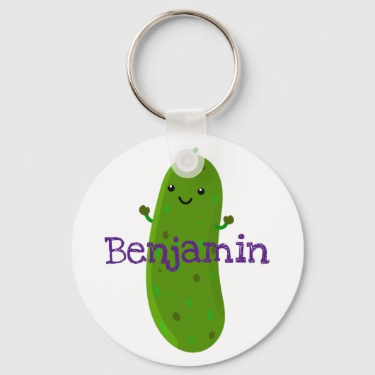 Cute happy pickle komkommer cartoon illustratie sleutelhanger (Voorkant)