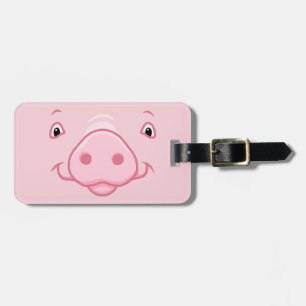 Cute Happy Pink Pig Face Bagagelabel