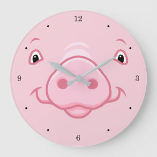Cute Happy Pink Pig Face Grote Klok
