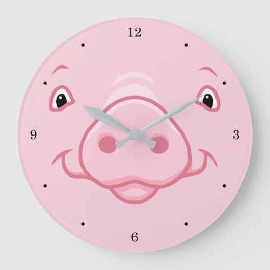 Cute Happy Pink Pig Face Grote Klok (Voorkant)
