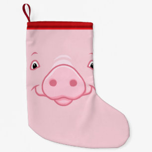 Cute Happy Pink Pig Face Kleine Kerstsok