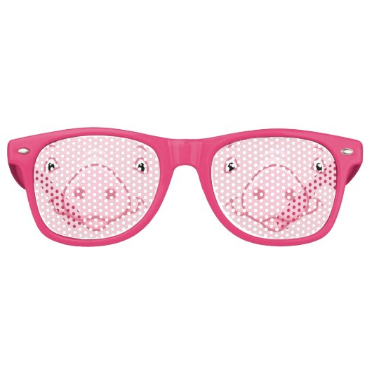 Cute Happy Pink Pig Face Retro Zonnebril (Voorkant)