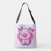 Cute Happy Pink Pig Hearts Valentijn geïnspireerd Crossbody Tas (Achterkant)